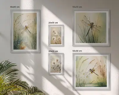 Modernes Wandbilder-Set mit Boho-Naturmotiven und Libellen