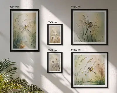 Modernes Wandbilder-Set mit Boho-Naturmotiven und Libellen