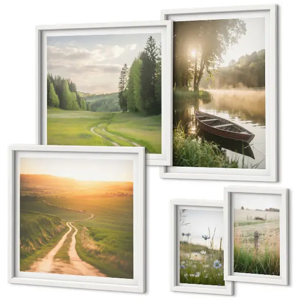 Modernes Wandbilder-Set mit Landschaften aus Wasser und Grün