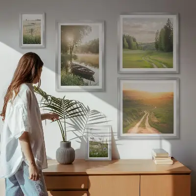 Modernes Wandbilder-Set mit Landschaften aus Wasser und Grün
