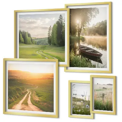 Modernes Wandbilder-Set mit Landschaften aus Wasser und Grün