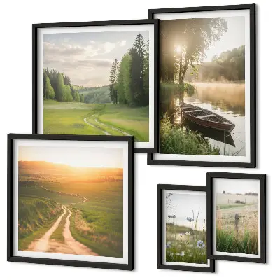 Modernes Wandbilder-Set mit Landschaften aus Wasser und Grün
