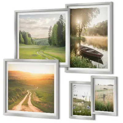 Modernes Wandbilder-Set mit Landschaften aus Wasser und Grün