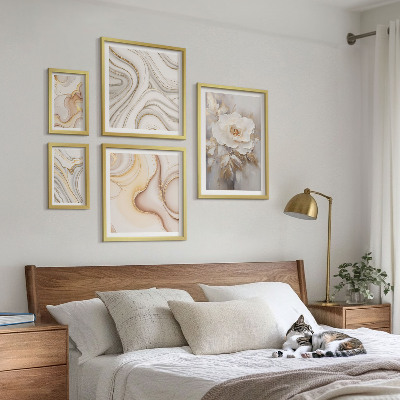Bilderset fürs sofa Abstrakte Eleganz mit floralen Motiven