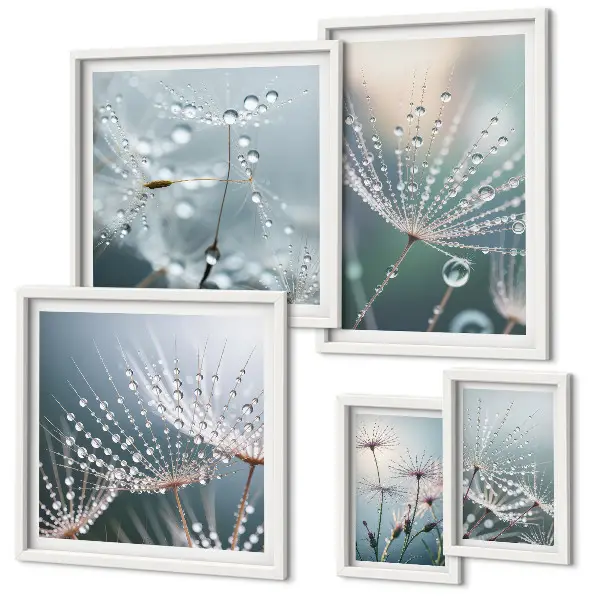 Wandbilder-Set minimalistische Pflanzen mit Tautropfen