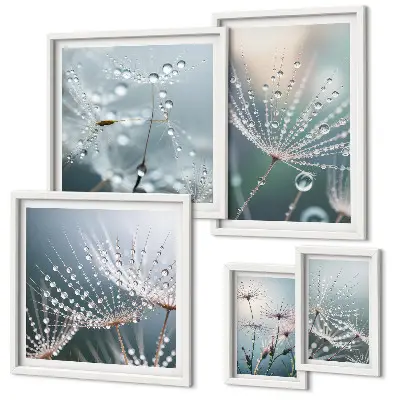 Wandbilder-Set minimalistische Pflanzen mit Tautropfen