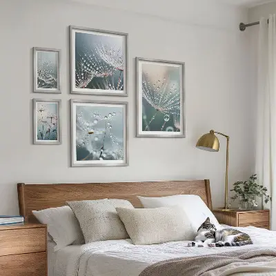 Wandbilder-Set minimalistische Pflanzen mit Tautropfen