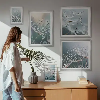 Wandbilder-Set minimalistische Pflanzen mit Tautropfen