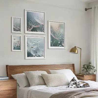 Wandbilder-Set minimalistische Pflanzen mit Tautropfen