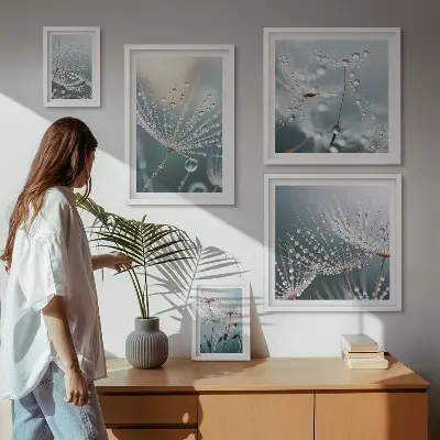Wandbilder-Set minimalistische Pflanzen mit Tautropfen