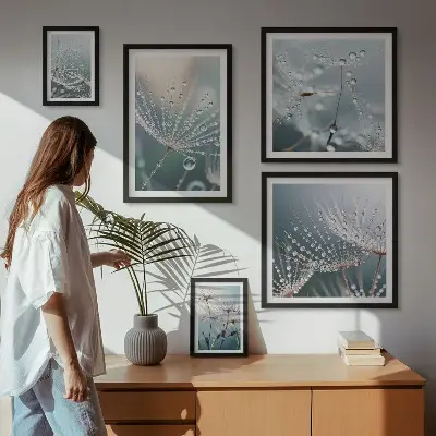 Wandbilder-Set minimalistische Pflanzen mit Tautropfen