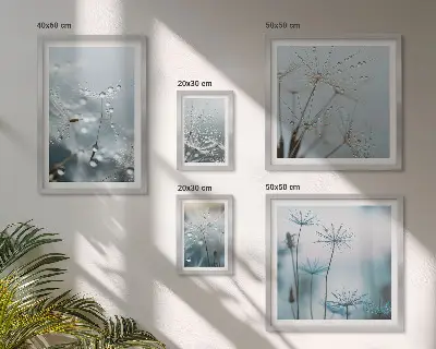 Modernes Wandbilder-Set mit Pflanzenmotiven und Wassertropfen