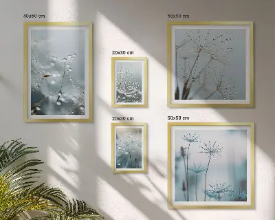 Modernes Wandbilder-Set mit Pflanzenmotiven und Wassertropfen