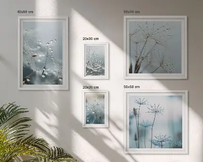 Modernes Wandbilder-Set mit Pflanzenmotiven und Wassertropfen