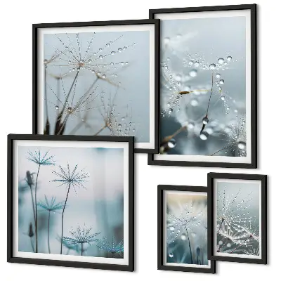 Modernes Wandbilder-Set mit Pflanzenmotiven und Wassertropfen