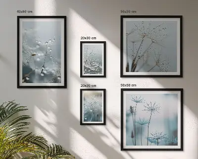 Modernes Wandbilder-Set mit Pflanzenmotiven und Wassertropfen