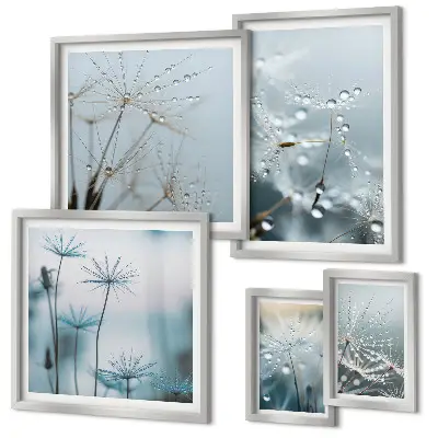 Modernes Wandbilder-Set mit Pflanzenmotiven und Wassertropfen