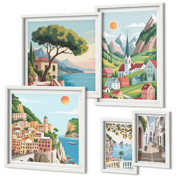Bildergalerie-Set für die Wand mit Motiven von bezaubernden Bergen und Städten