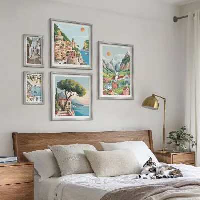 Bildergalerie-Set für die Wand mit Motiven von bezaubernden Bergen und Städten
