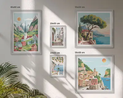 Bildergalerie-Set für die Wand mit Motiven von bezaubernden Bergen und Städten