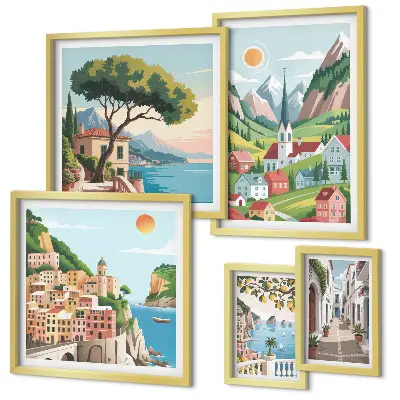 Bildergalerie-Set für die Wand mit Motiven von bezaubernden Bergen und Städten