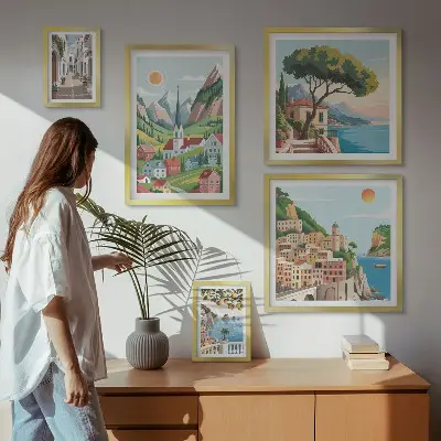 Bildergalerie-Set für die Wand mit Motiven von bezaubernden Bergen und Städten