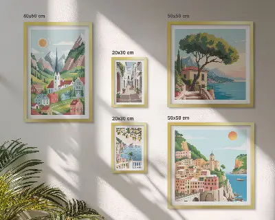 Bildergalerie-Set für die Wand mit Motiven von bezaubernden Bergen und Städten
