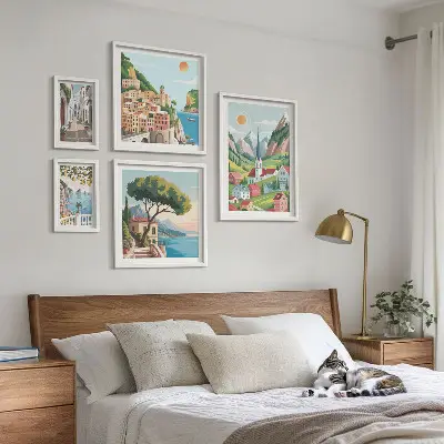 Bildergalerie-Set für die Wand mit Motiven von bezaubernden Bergen und Städten