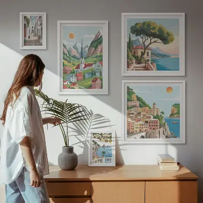 Bildergalerie-Set für die Wand mit Motiven von bezaubernden Bergen und Städten