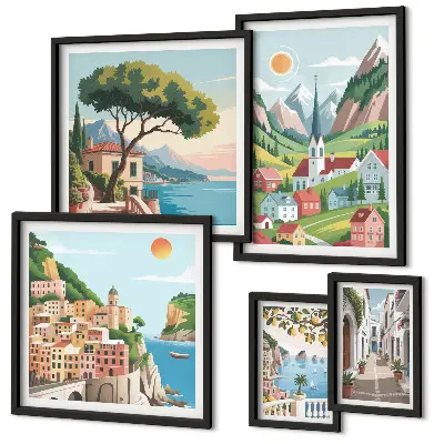 Bildergalerie-Set für die Wand mit Motiven von bezaubernden Bergen und Städten