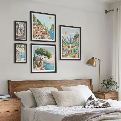 Bildergalerie-Set für die Wand mit Motiven von bezaubernden Bergen und Städten