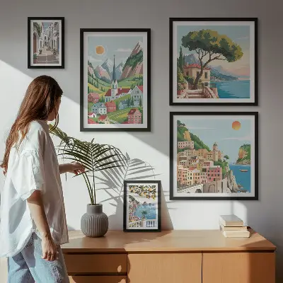 Bildergalerie-Set für die Wand mit Motiven von bezaubernden Bergen und Städten