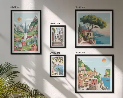 Bildergalerie-Set für die Wand mit Motiven von bezaubernden Bergen und Städten