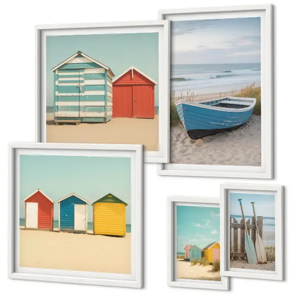 Bildergalerie-Set für die Wand mit Meerblick, Häusern und Booten