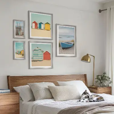 Bildergalerie-Set für die Wand mit Meerblick, Häusern und Booten