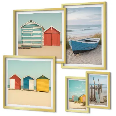 Bildergalerie-Set für die Wand mit Meerblick, Häusern und Booten