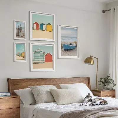 Bildergalerie-Set für die Wand mit Meerblick, Häusern und Booten