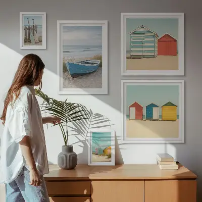 Bildergalerie-Set für die Wand mit Meerblick, Häusern und Booten