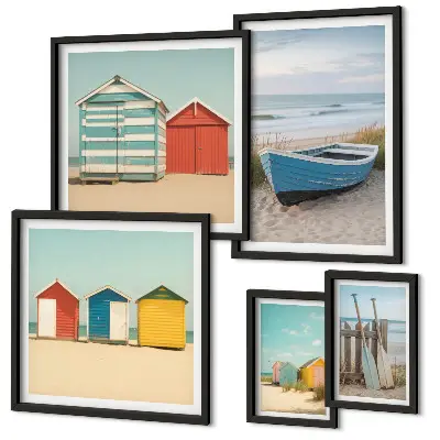 Bildergalerie-Set für die Wand mit Meerblick, Häusern und Booten