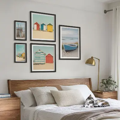 Bildergalerie-Set für die Wand mit Meerblick, Häusern und Booten