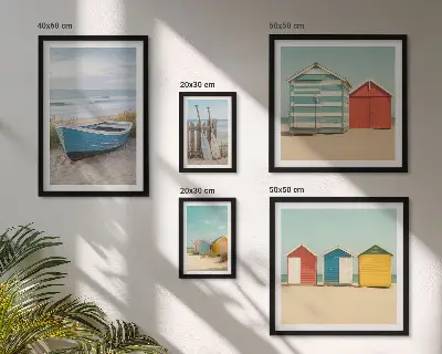 Bildergalerie-Set für die Wand mit Meerblick, Häusern und Booten