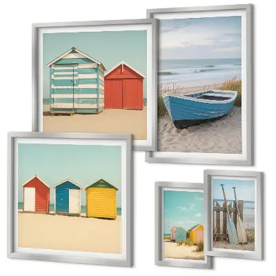 Bildergalerie-Set für die Wand mit Meerblick, Häusern und Booten