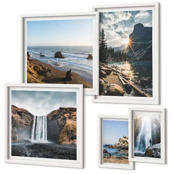 Bildergalerie-Set für die Wand mit Landschaften, Wasserfällen und Stränden
