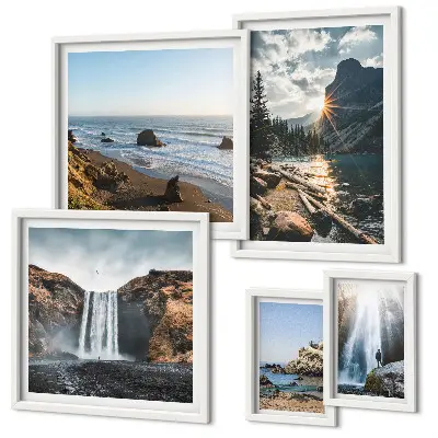 Bildergalerie-Set für die Wand mit Landschaften, Wasserfällen und Stränden