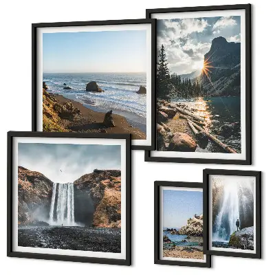 Bildergalerie-Set für die Wand mit Landschaften, Wasserfällen und Stränden
