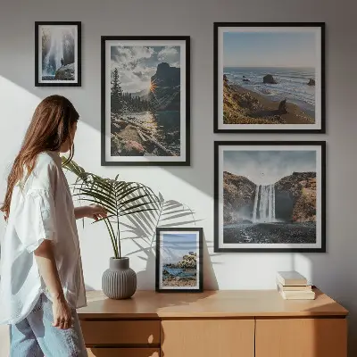 Bildergalerie-Set für die Wand mit Landschaften, Wasserfällen und Stränden