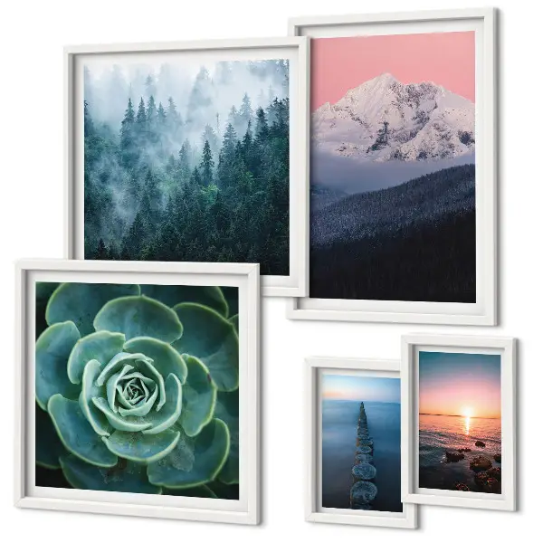 Modernes Wandbilderset mit Landschaften von Bergen und Meer im Boho Stil