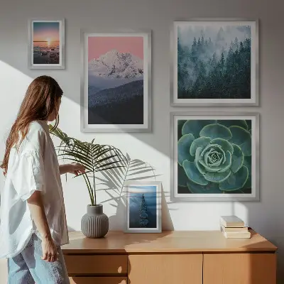 Modernes Wandbilderset mit Landschaften von Bergen und Meer im Boho Stil