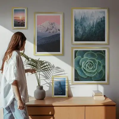 Modernes Wandbilderset mit Landschaften von Bergen und Meer im Boho Stil