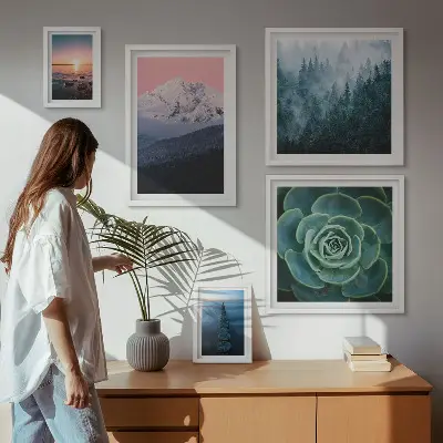 Modernes Wandbilderset mit Landschaften von Bergen und Meer im Boho Stil